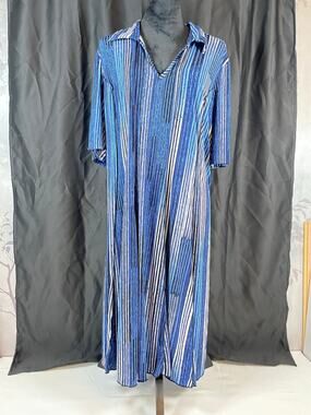 Cato Striped V-Neck Collared Maxi Dress Blue White Plus Size 22/24W Coastal